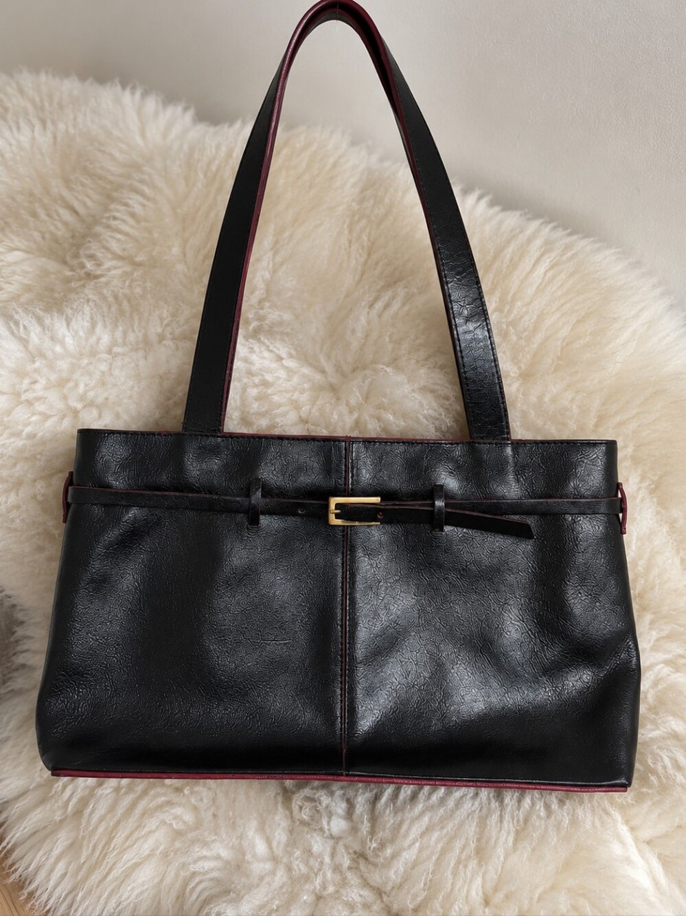 Francesco Biasia Black Leather Shoulder Tote Bag Made in Italy